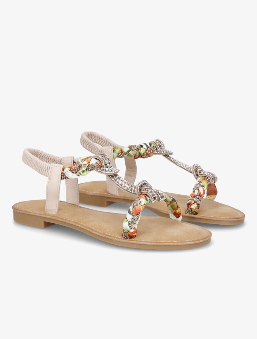 Nu-pieds en T à empiècement strass - Beige - 4