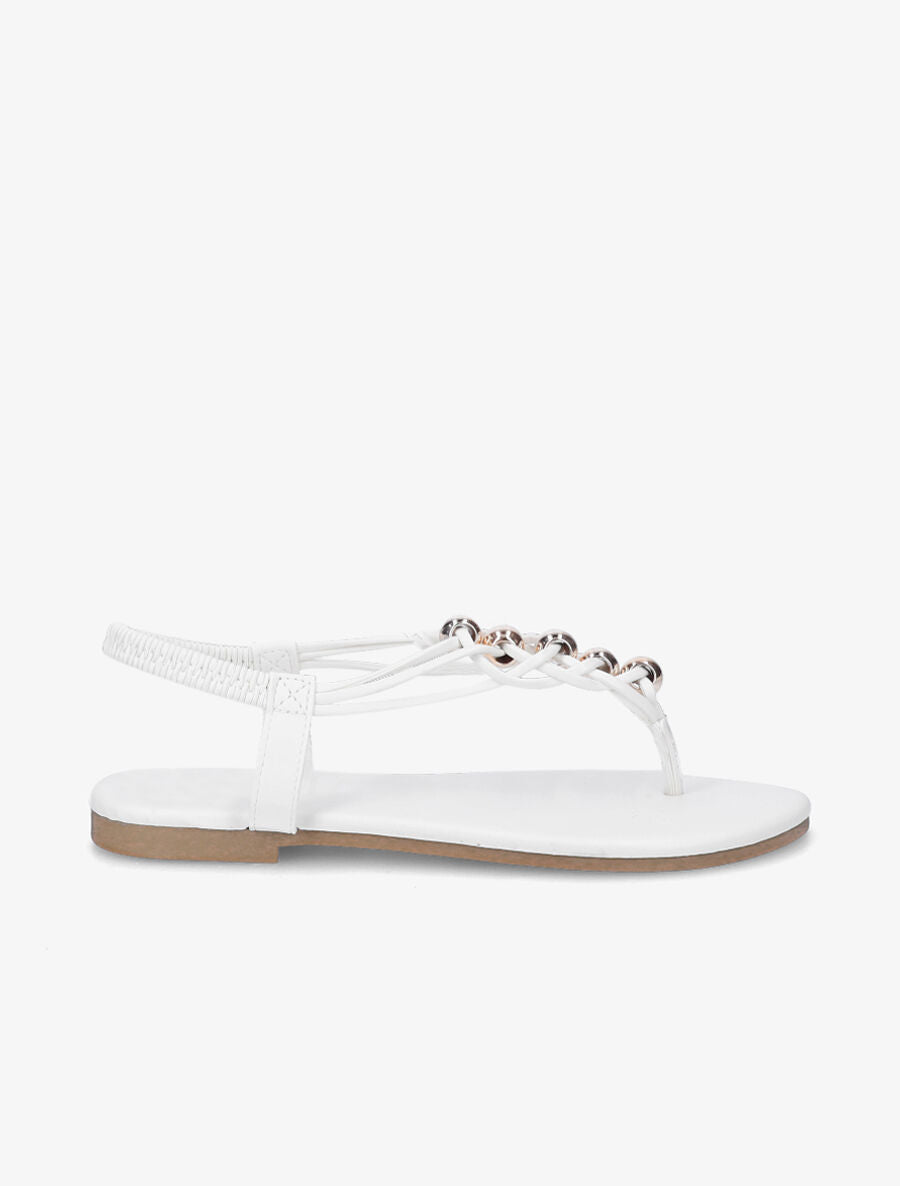 Nu-pieds à contrefort élastiqué et perles - Blanc - 1