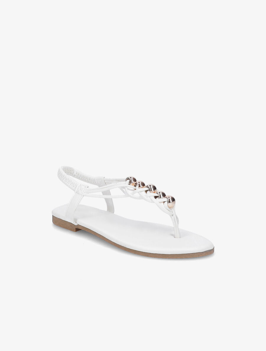 Nu-pieds à contrefort élastiqué et perles - Blanc - 2