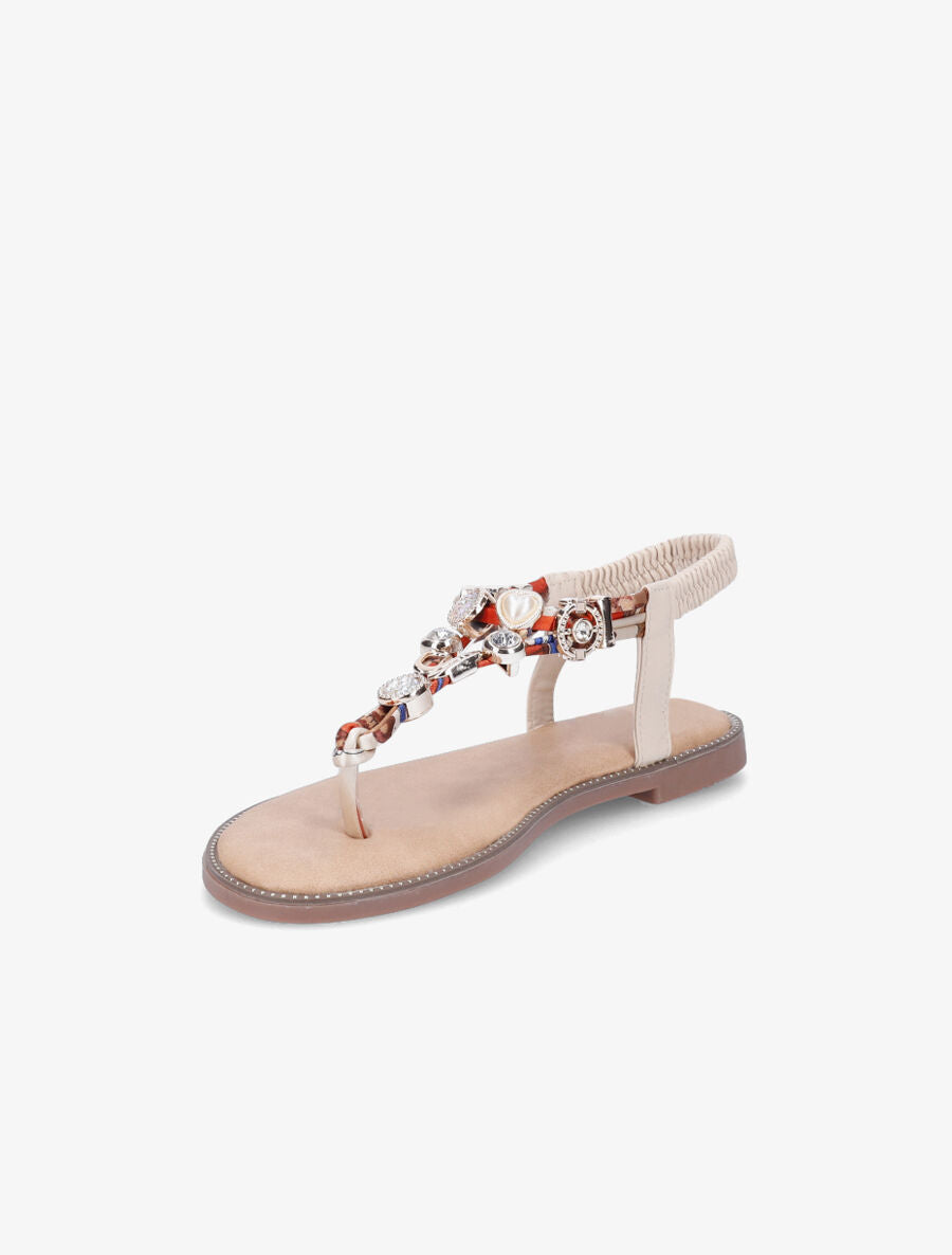 Nu-pieds imprimés à détail bijoux avec strass - Beige - 3