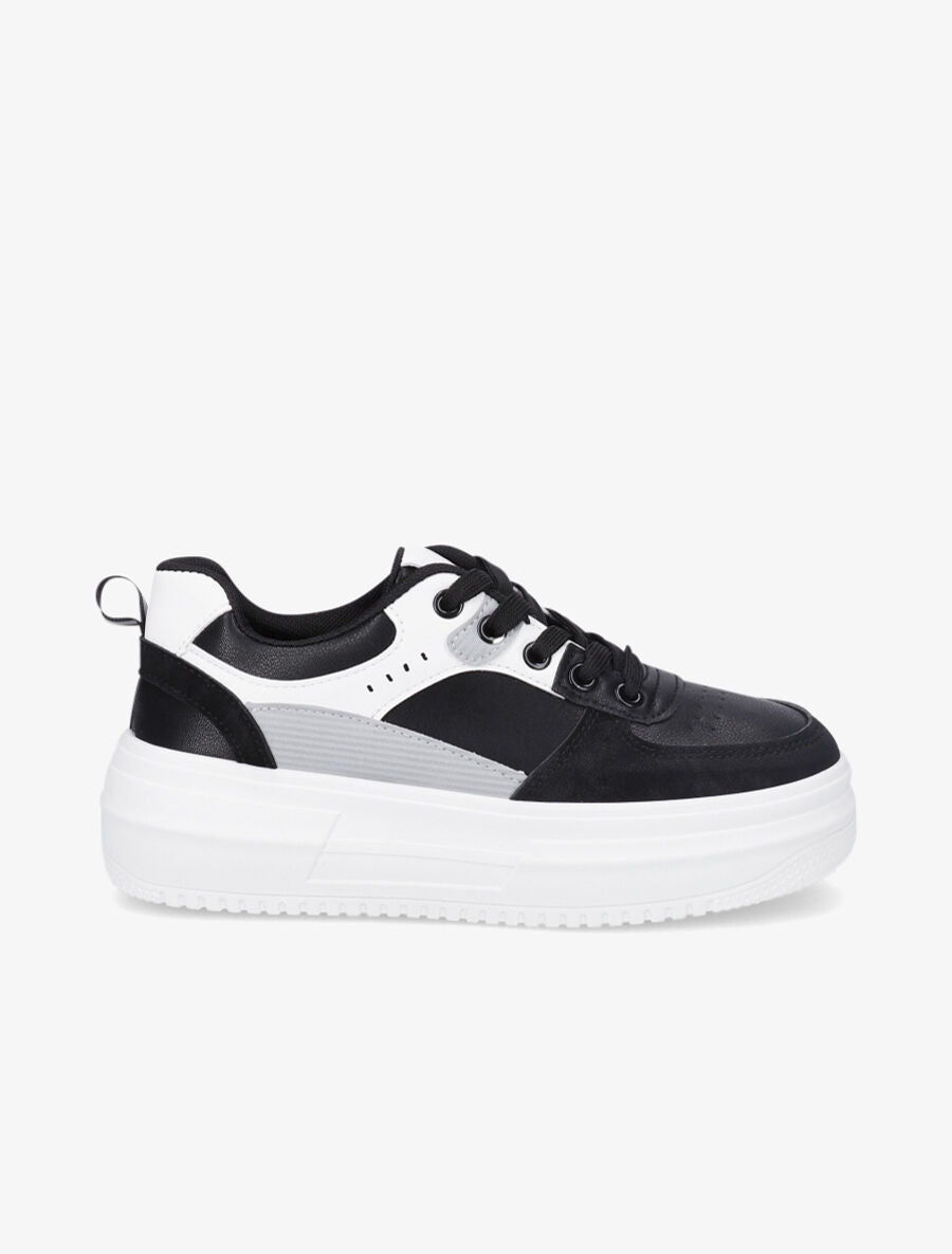 Sneakers en simili à plateforme - Noir - 5