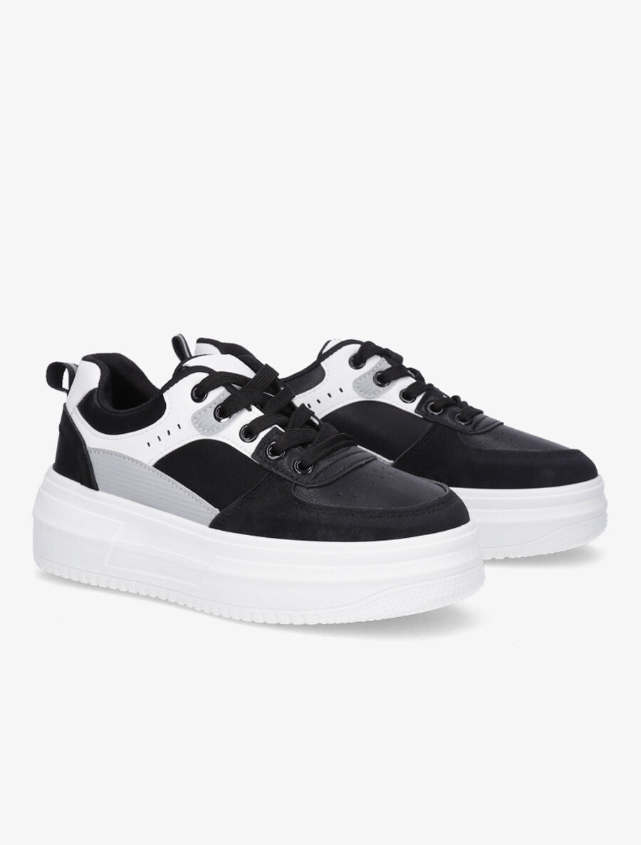 Sneakers en simili à plateforme - Noir - 4