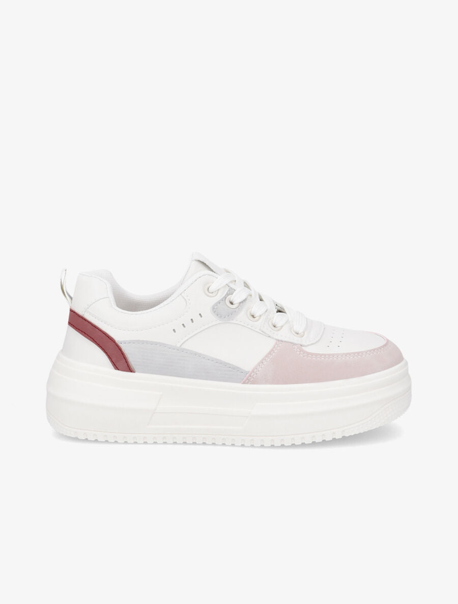 Sneakers en simili à plateforme - Rose - 5