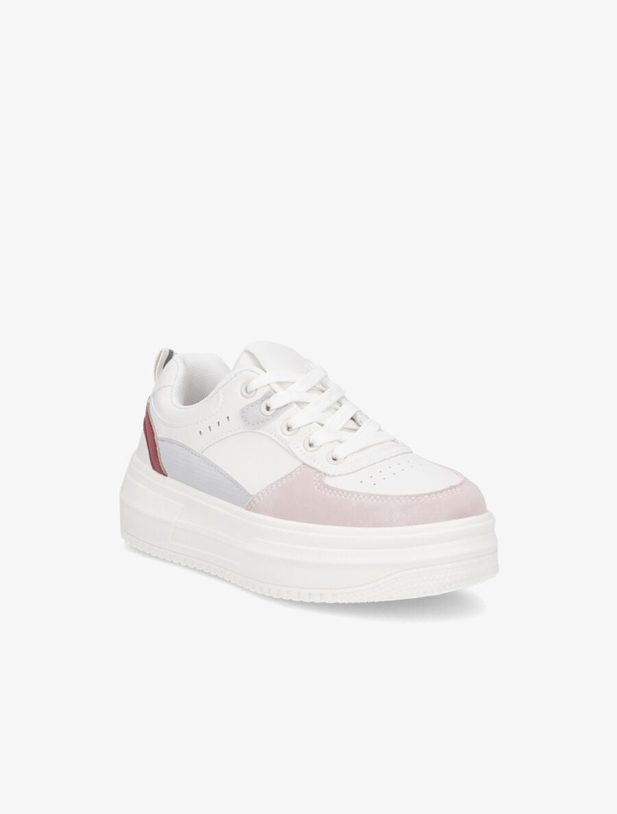 Sneakers en simili à plateforme - Rose - 2