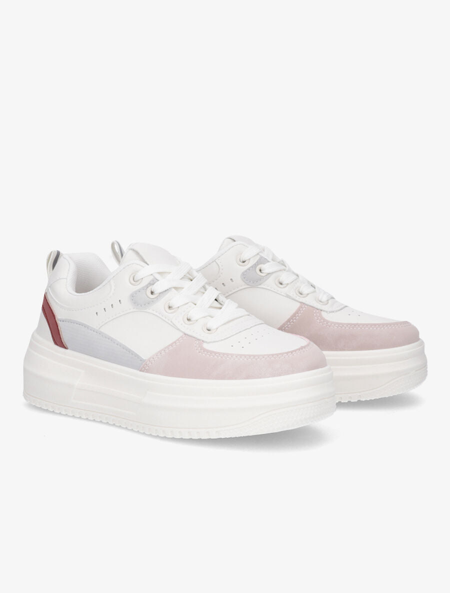 Sneakers en simili à plateforme - Rose - 4