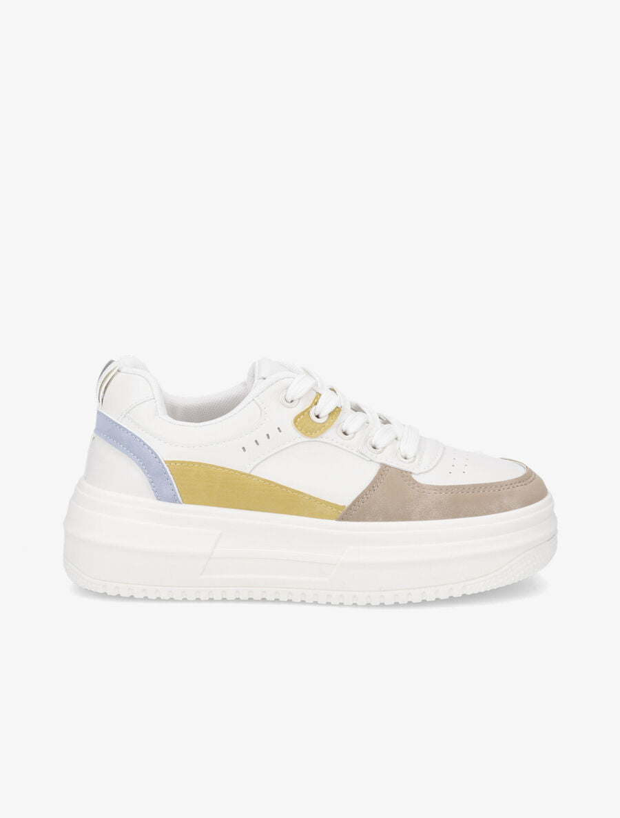 Sneakers en simili à plateforme - Beige - 1