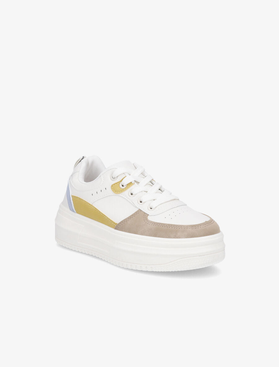 Sneakers en simili à plateforme - Beige - 2