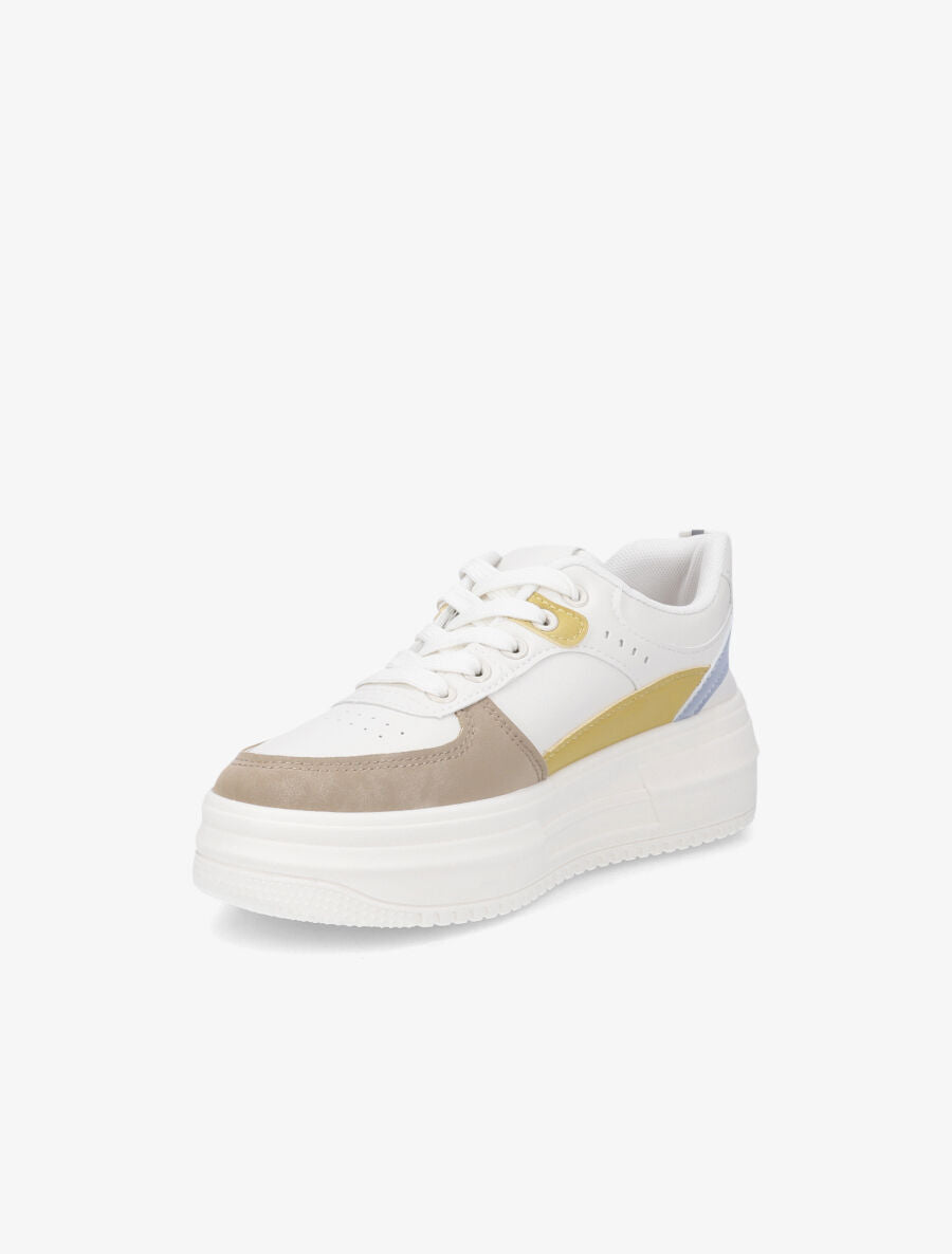 Sneakers en simili à plateforme - Beige - 3