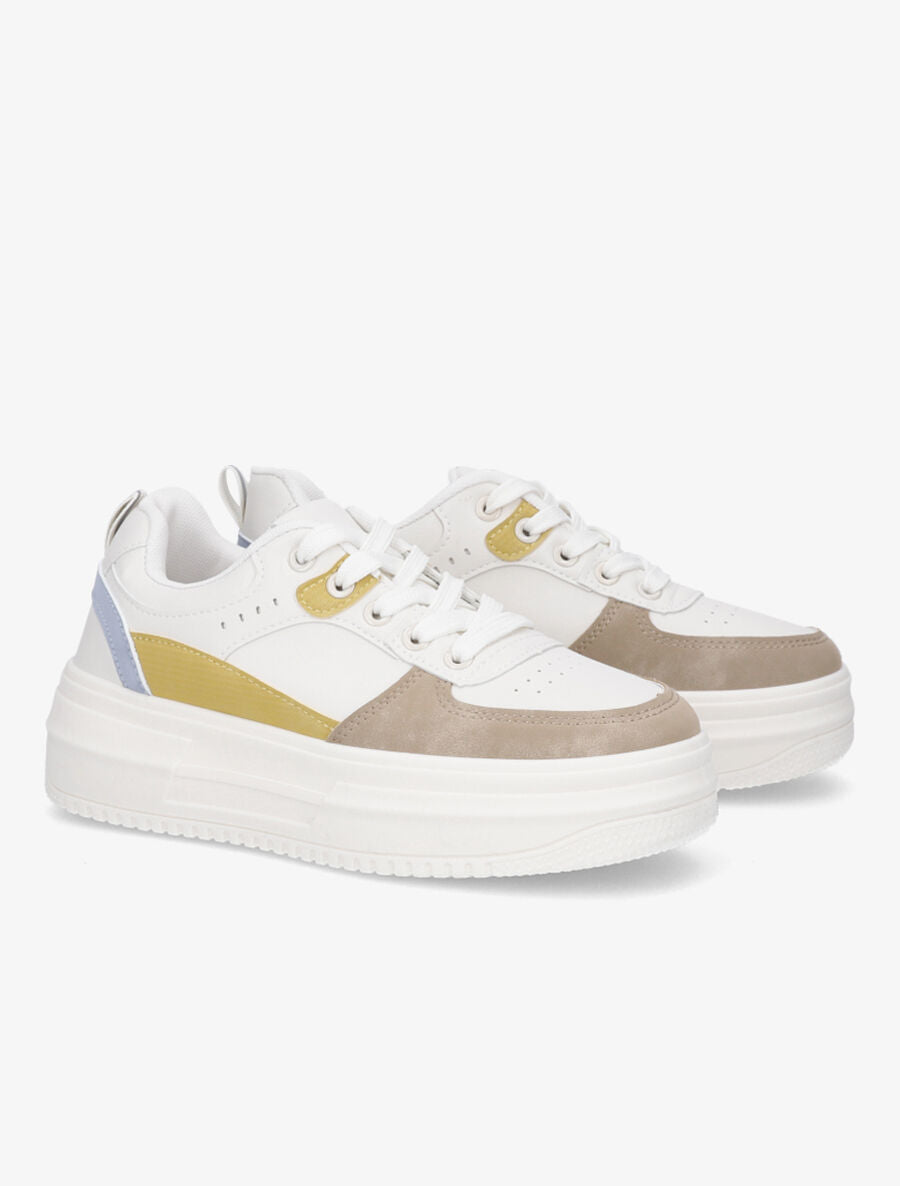 Sneakers en simili à plateforme - Beige - 4