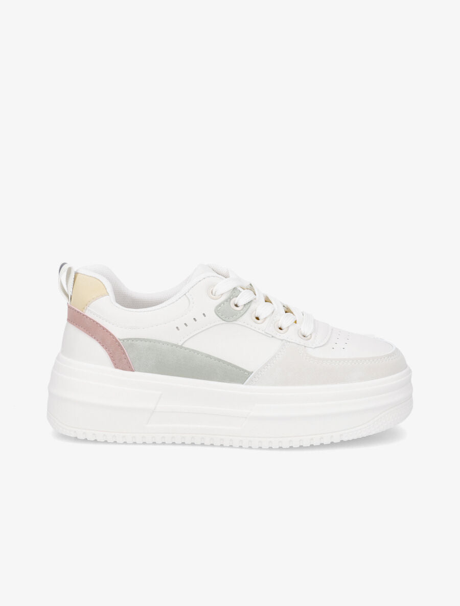 Sneakers en simili à plateforme - Gris - 5