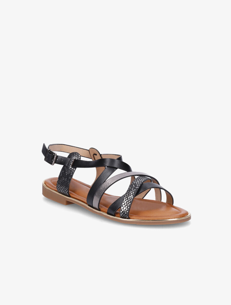 Nu-pieds en simili irisées et python - Noir - 2