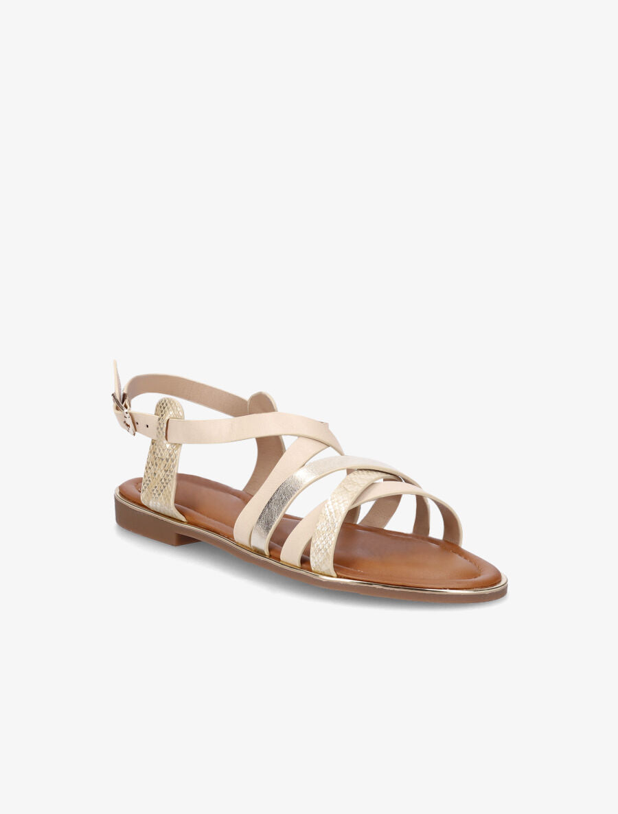 Nu-pieds en simili irisées et python - Beige - 2