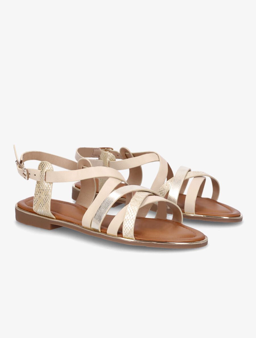 Nu-pieds en simili irisées et python - Beige - 4