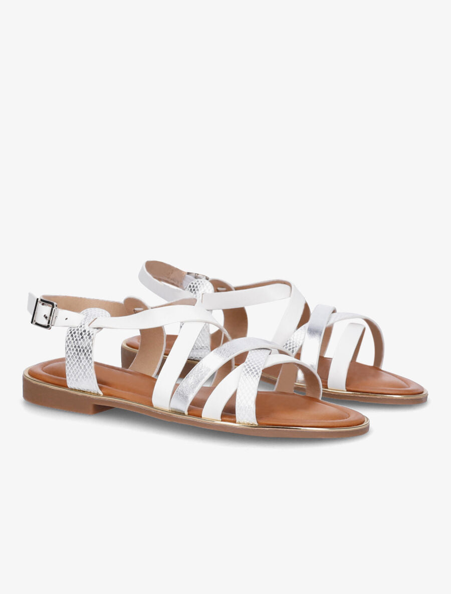 Nu-pieds en simili irisées et python - Blanc - 4