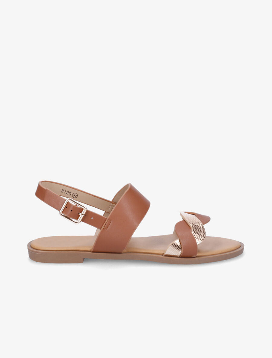 Nu-pieds à brides entrelacées unies et irisées - Camel - 5