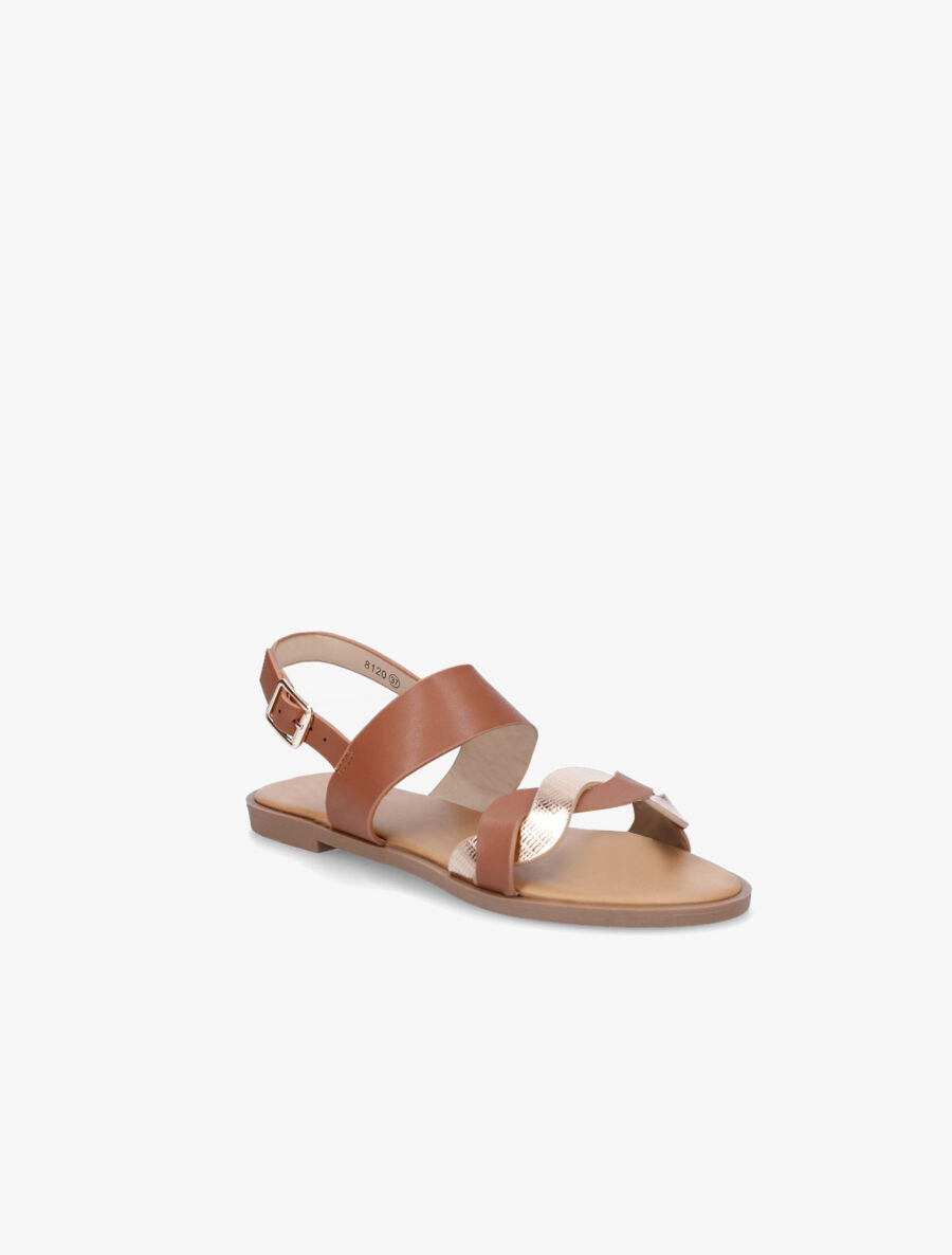 Nu-pieds à brides entrelacées unies et irisées - Camel - 2