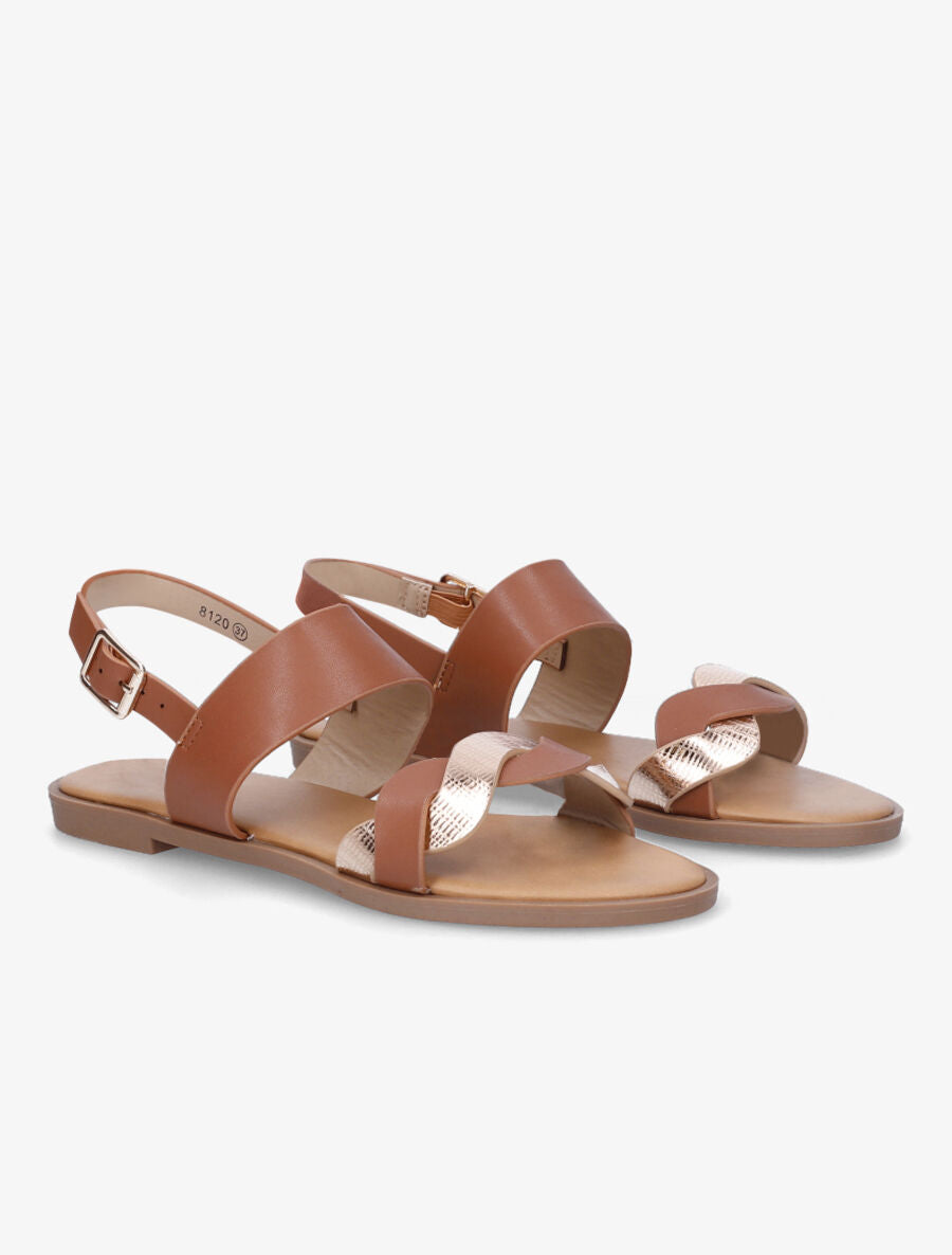 Nu-pieds à brides entrelacées unies et irisées - Camel - 4