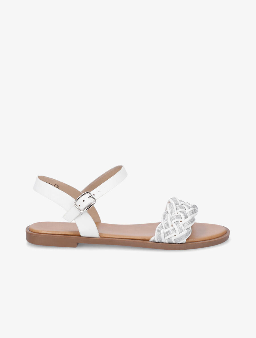 Nu-pieds à brides irisées et tressées - Blanc - 5