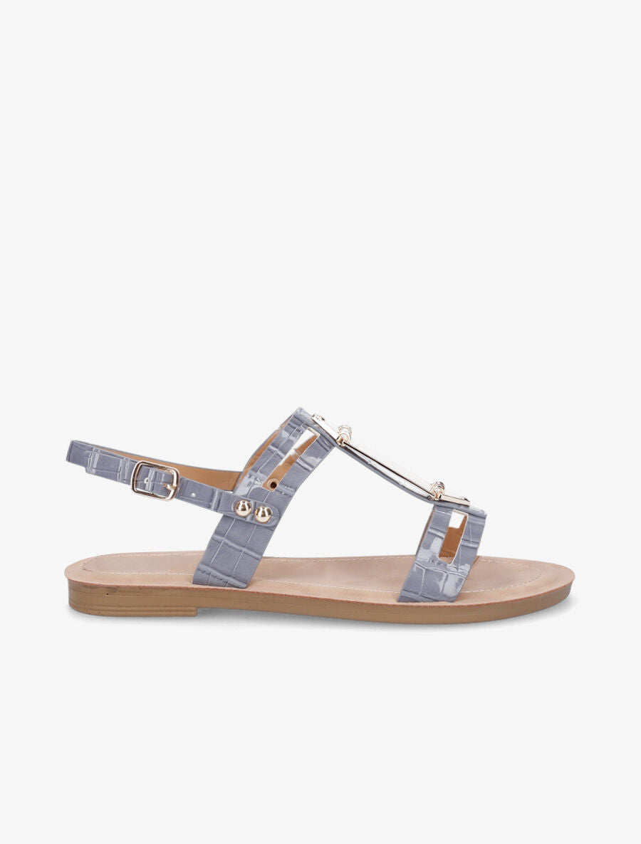 Nu-pieds effet croco - Bleu gris - 1