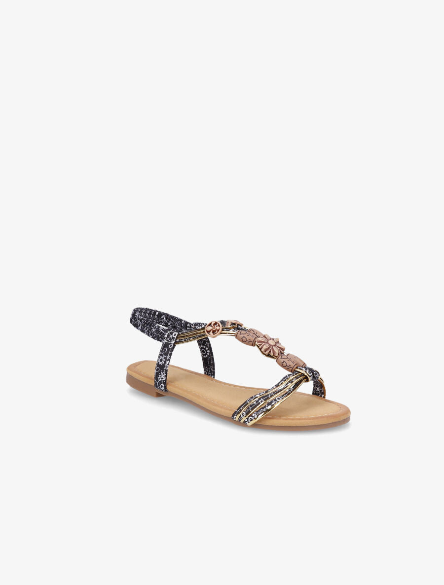 Nu-pieds plats imprimés à perles - Noir - 2