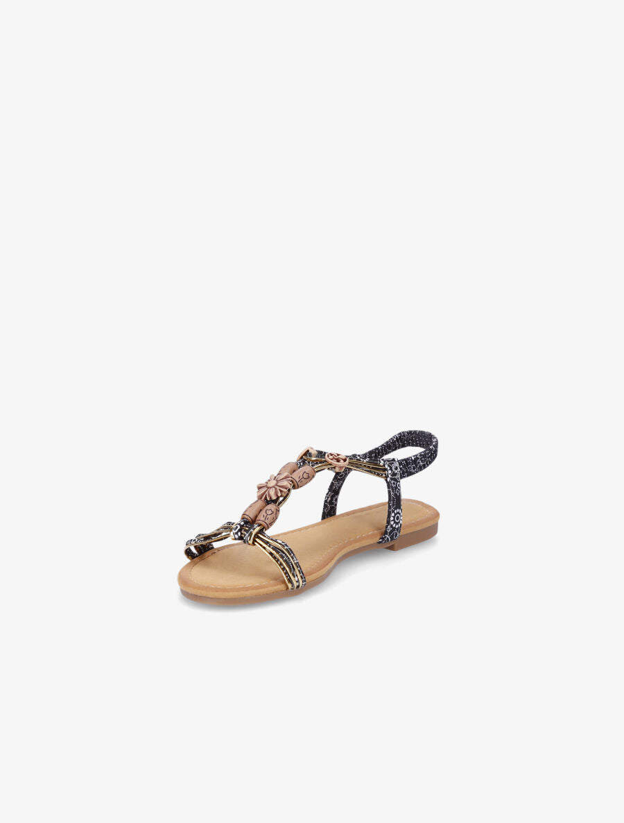 Nu-pieds plats imprimés à perles - Noir - 3