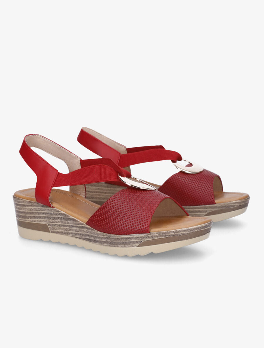 Sandales compensées à brides élastiquées - Rouge - 4