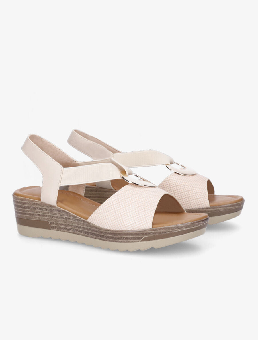 Sandales compensées à brides élastiquées - Beige - 4