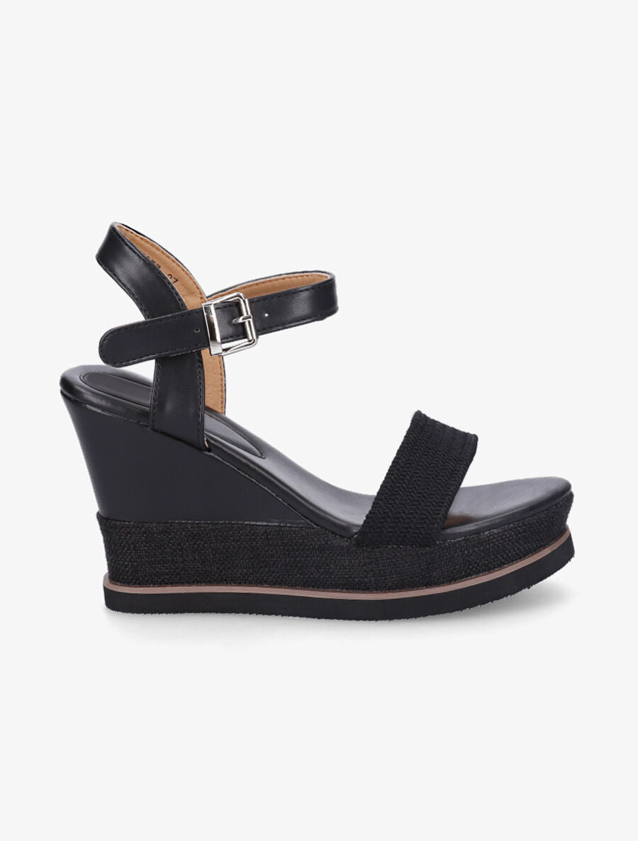 Sandales compensées bi-matière - Noir - 1