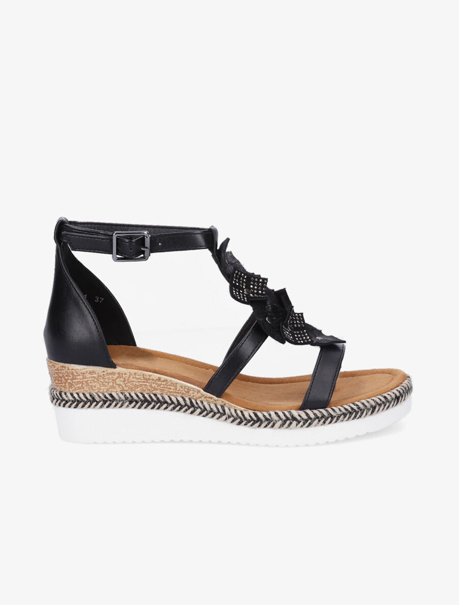 Sandales compensées mi-hautes à strass - Noir - 5
