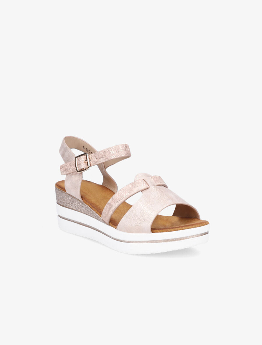 Sandales compensées irisées effet python - Rose gold - 2