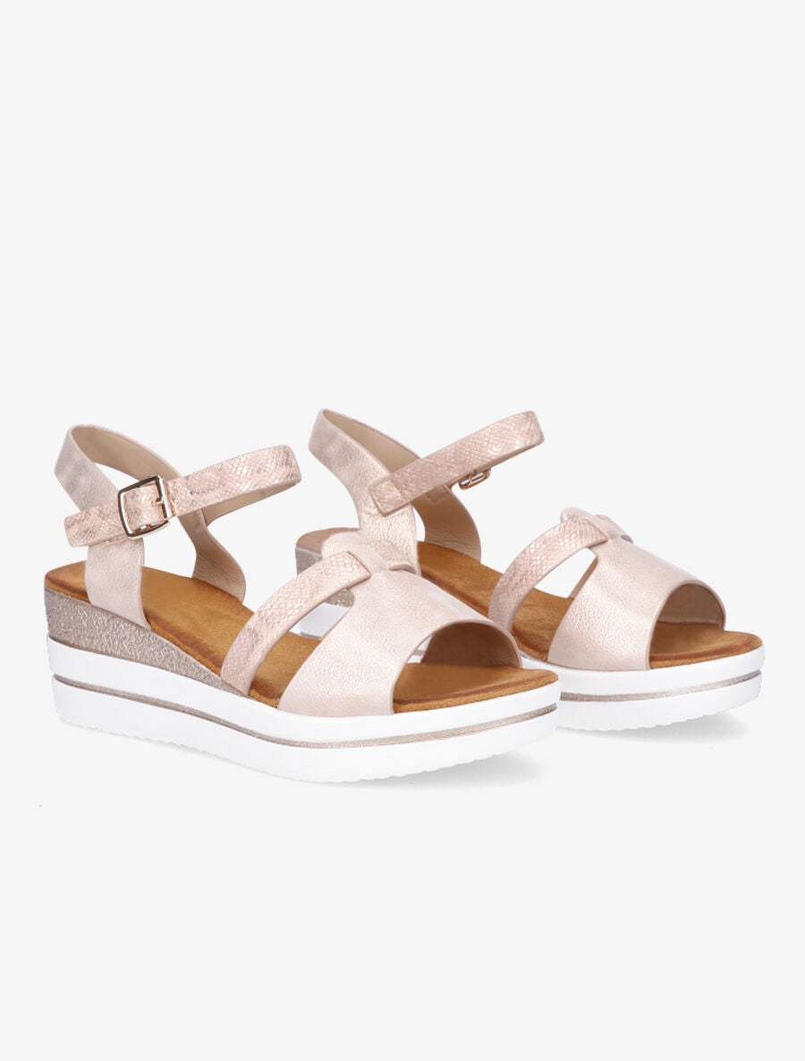 Sandales compensées irisées effet python - Rose gold - 4