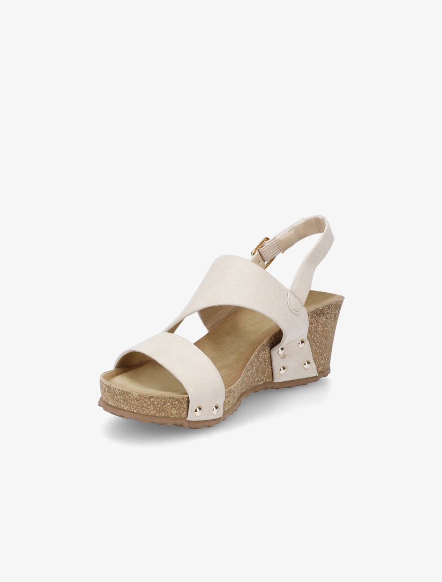 Sandales compensées en suédine - Beige - 3