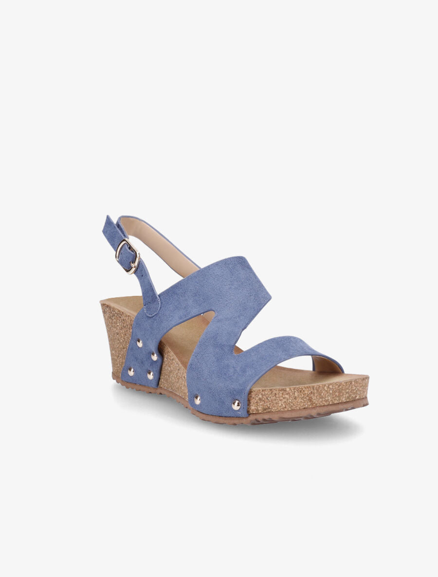 Sandales compensées en suédine - Bleu - 2