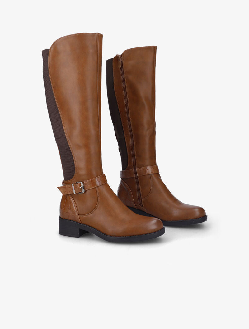 Bottes unies à détails effet croco - Camel - 5