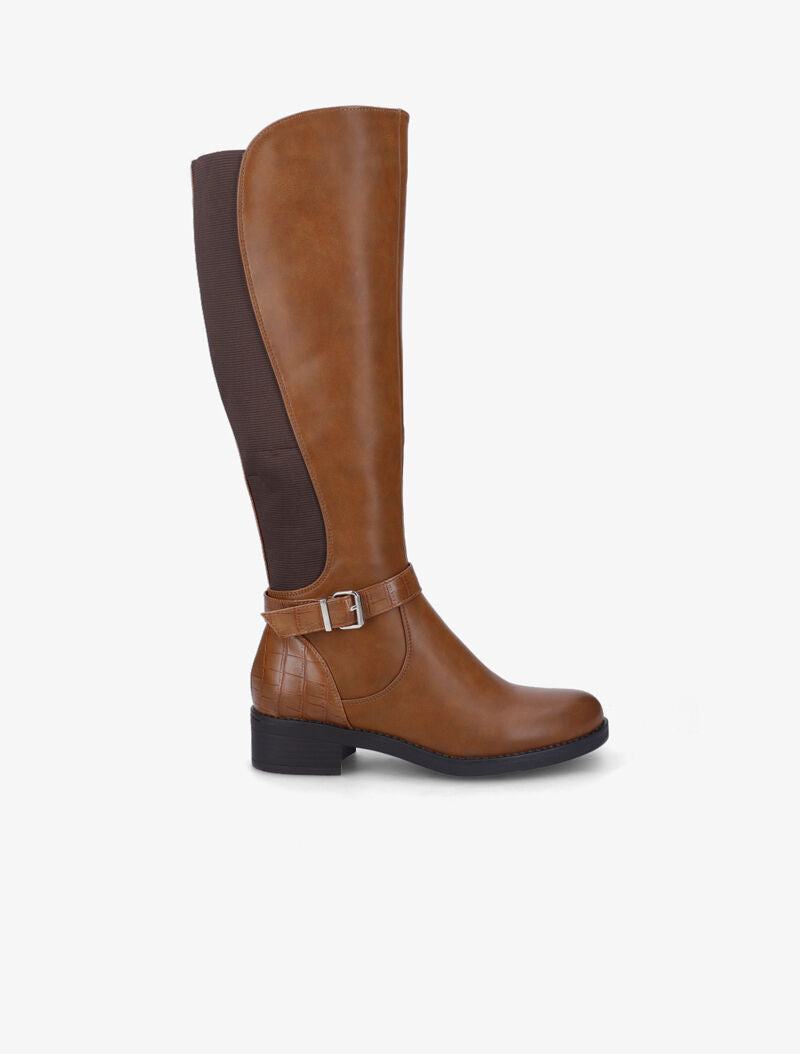 Bottes unies à détails effet croco - Camel - 2