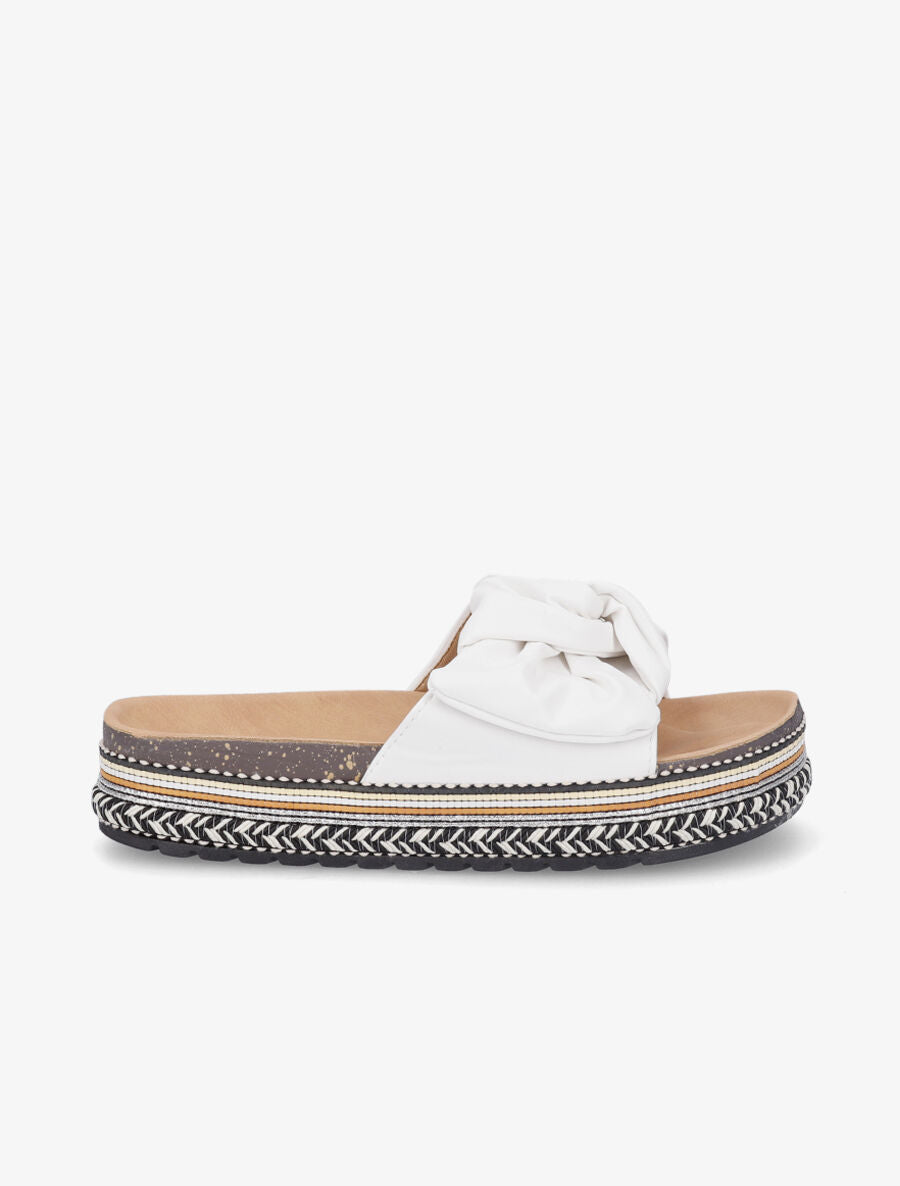 Claquettes à noeud et semelle fantaisie - Blanc - 1
