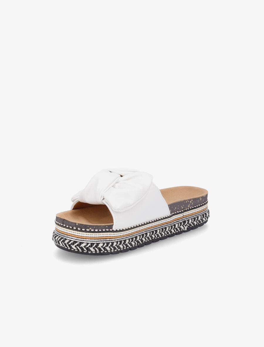 Claquettes à noeud et semelle fantaisie - Blanc - 3