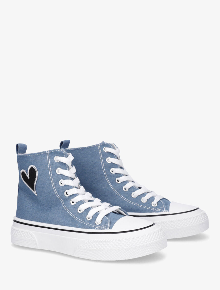 Tennis hautes en tissu et coeurs - Bleu - 4