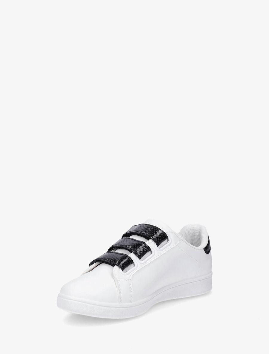 Sneakers en simili à scratch et contrefort effet python - Blanc/noir - 3
