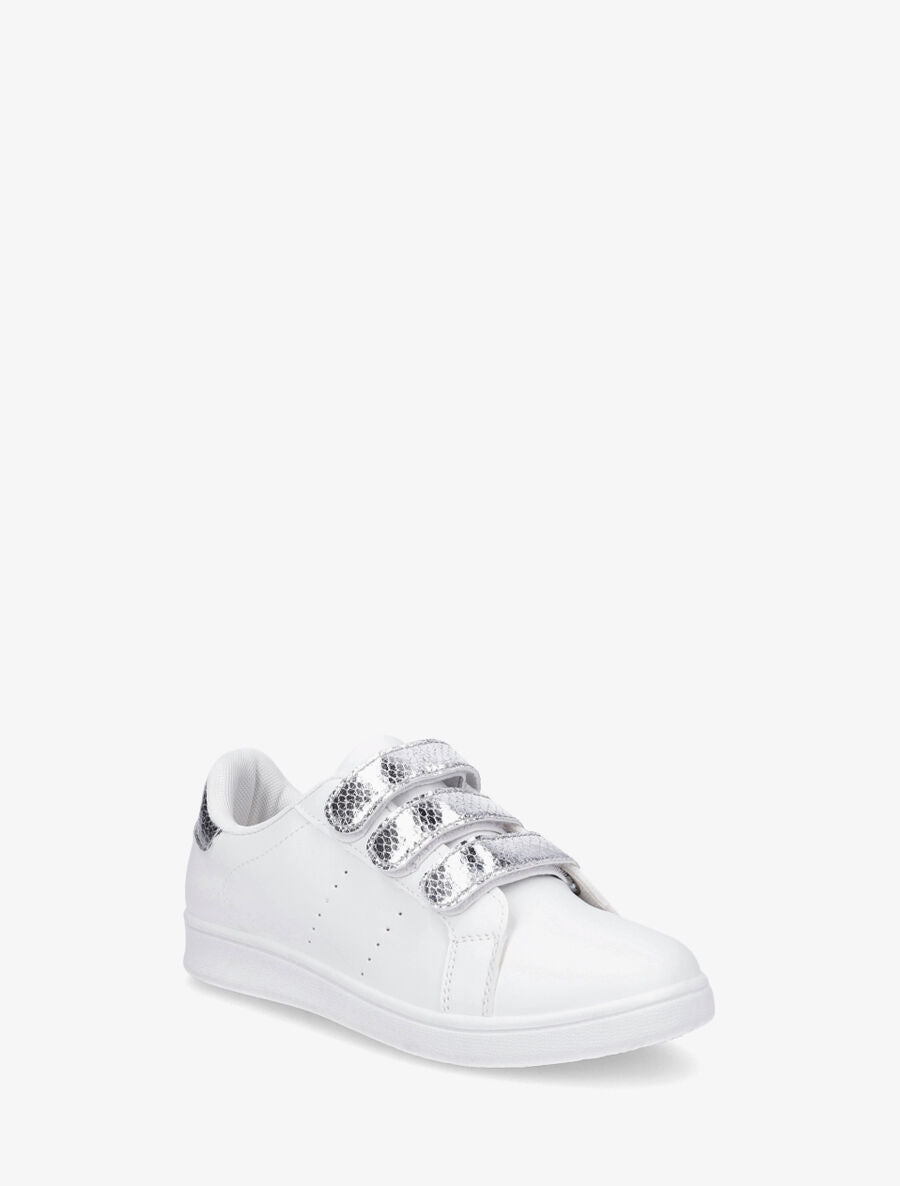 Sneakers en simili à scratch et contrefort effet python - Argent - 2