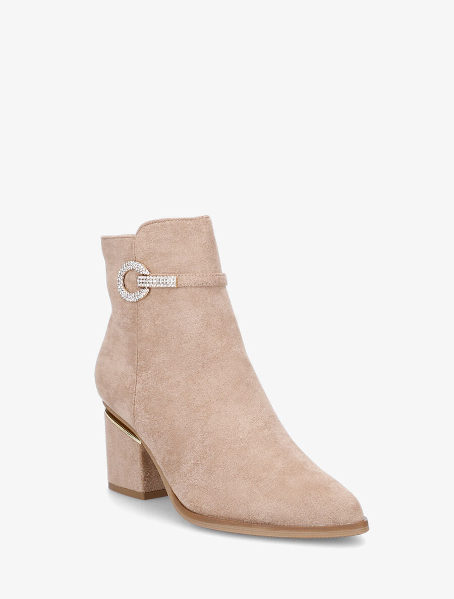 Bottines à talon stylisé et bijoux strassés - Taupe - 2