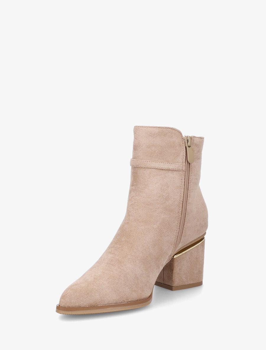 Bottines à talon stylisé et bijoux strassés - Taupe - 3