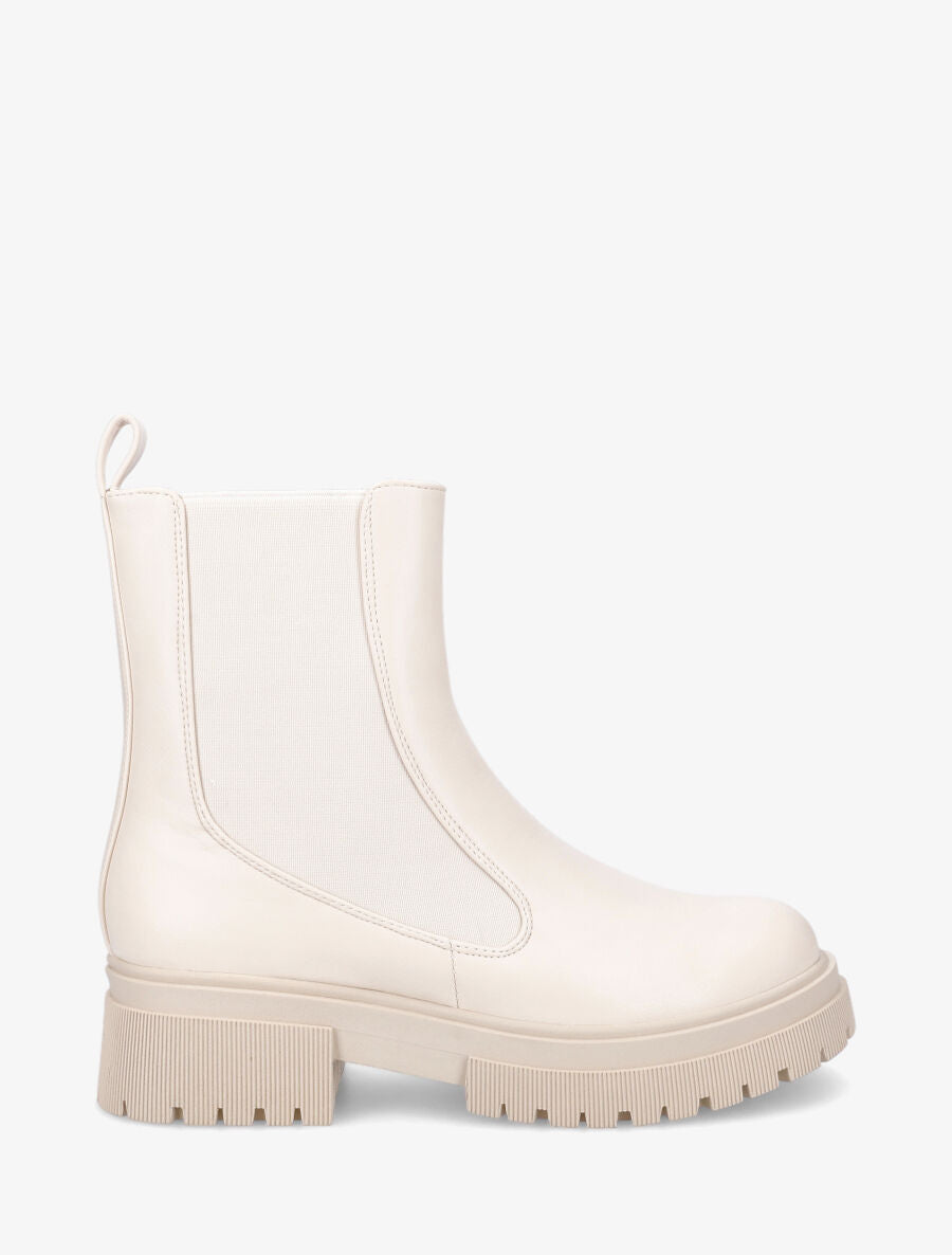 Bottines en simili élastiquée - Beige - 1