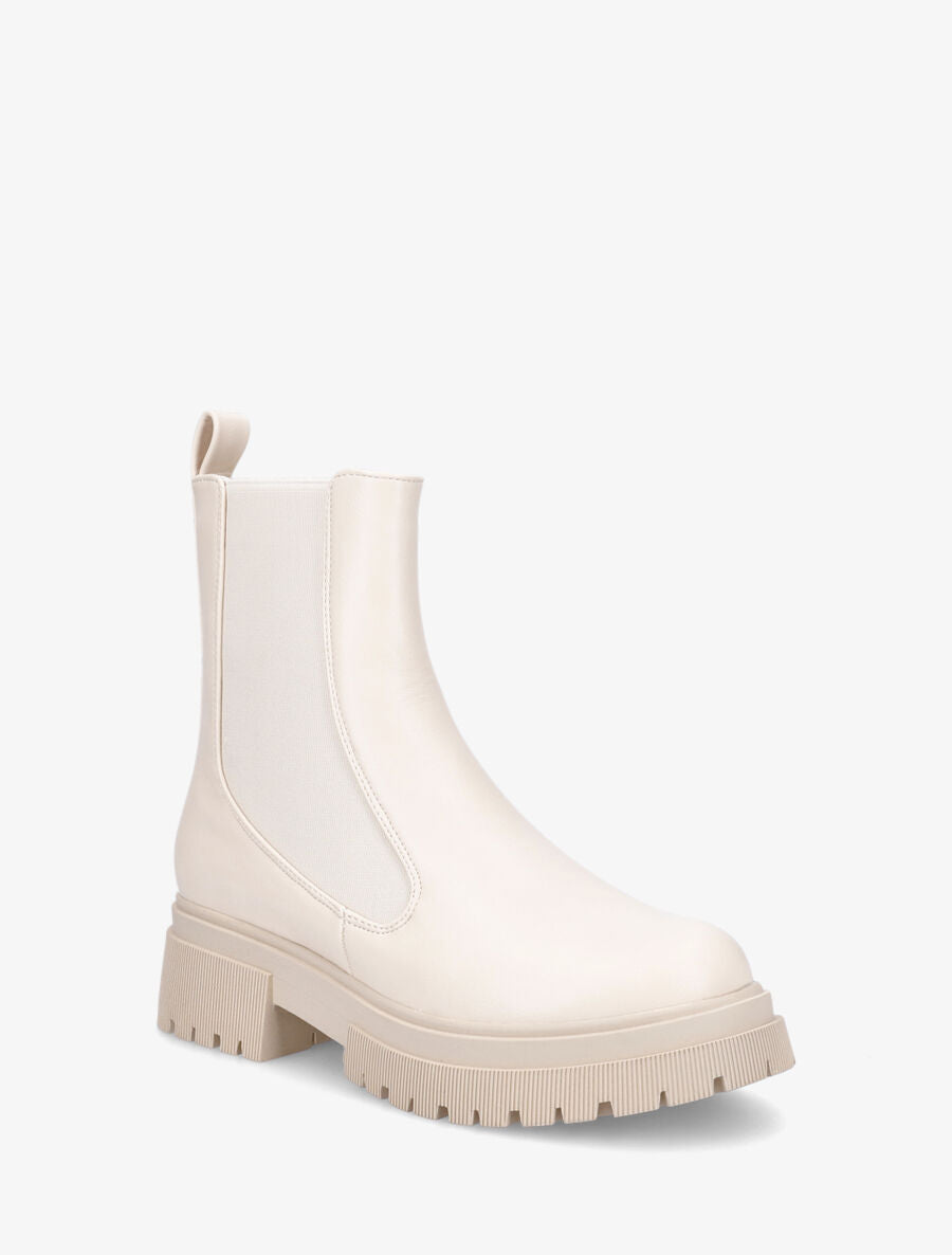 Bottines en simili élastiquée - Beige - 2