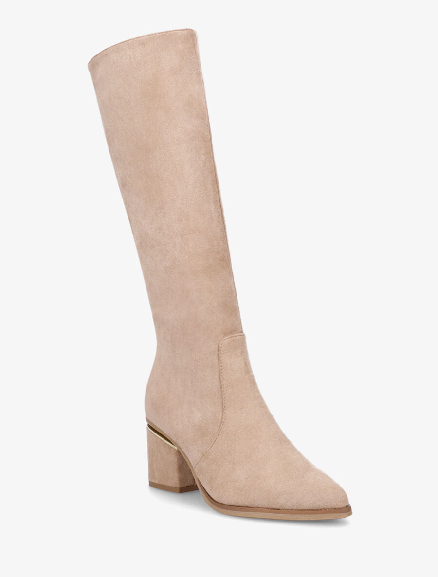 Bottes en suédine à talons stylisés - Taupe - 2