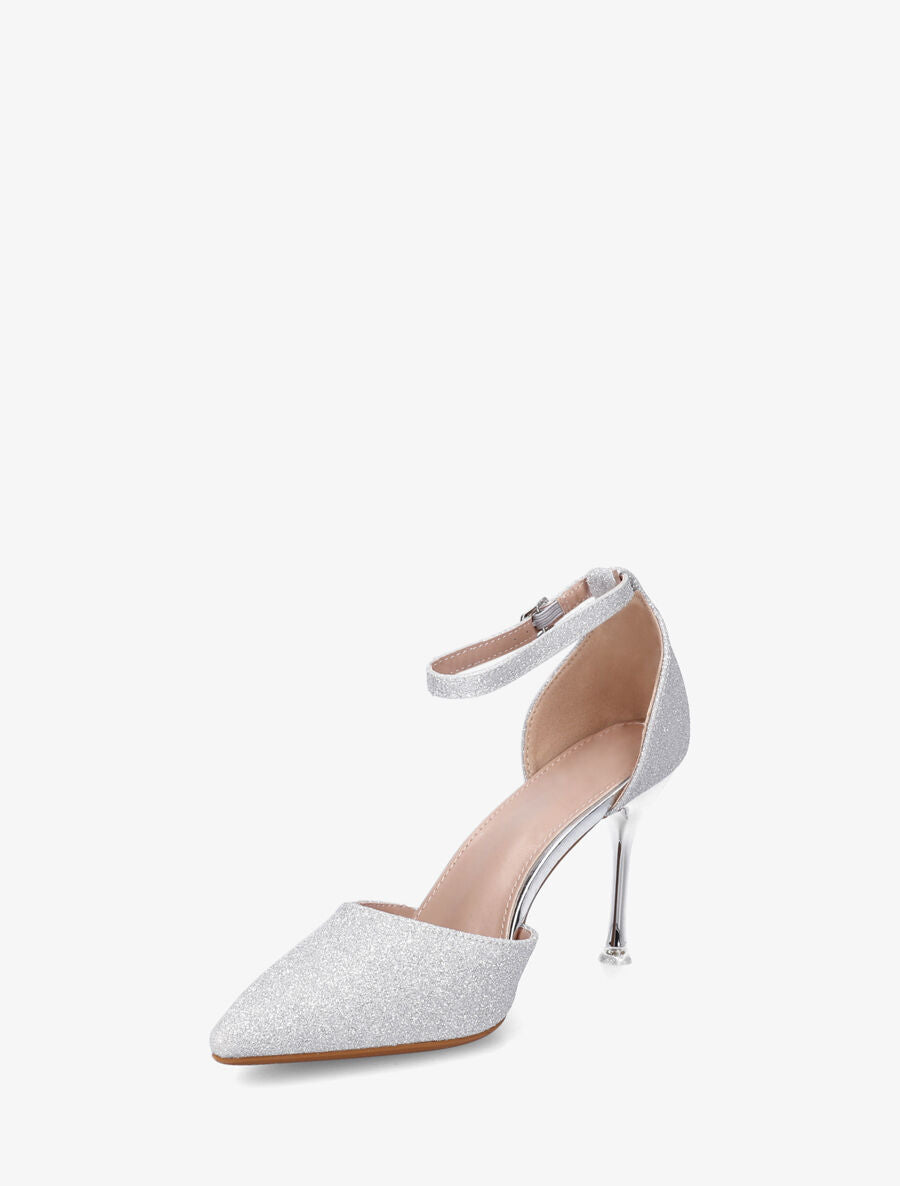 Sandales à talon aiguille et paillettes - Argent - 3