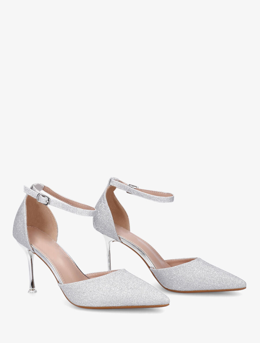 Sandales à talon aiguille et paillettes - Argent - 4