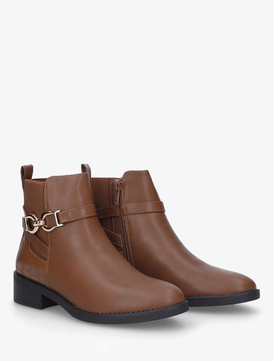 Bottines élastiquées à boucle - Camel - 4