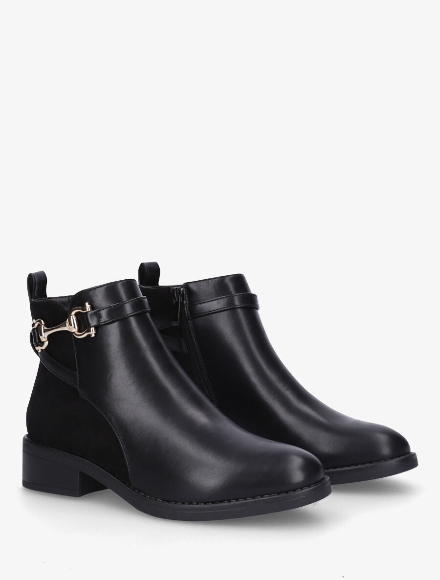 Bottines bi-matière à boucle métallique - Noir - 4