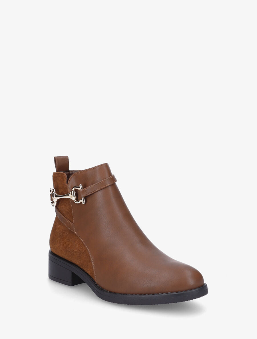Bottines bi-matière à boucle métallique - Camel - 2
